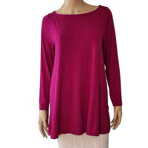 EILEEN FISHER Petite Hibiscus Long Sleeve Tunic Top in Fuchsia PL